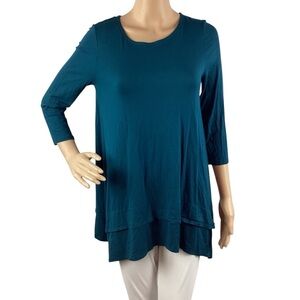 Eileen Fisher Layered Hem Tunic Top Blue 3/4 Sleeve Viscose Stretch XS
